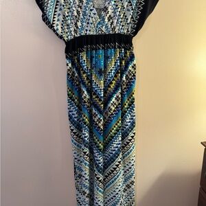 India Boutique Geometric Dress in Blue and Black